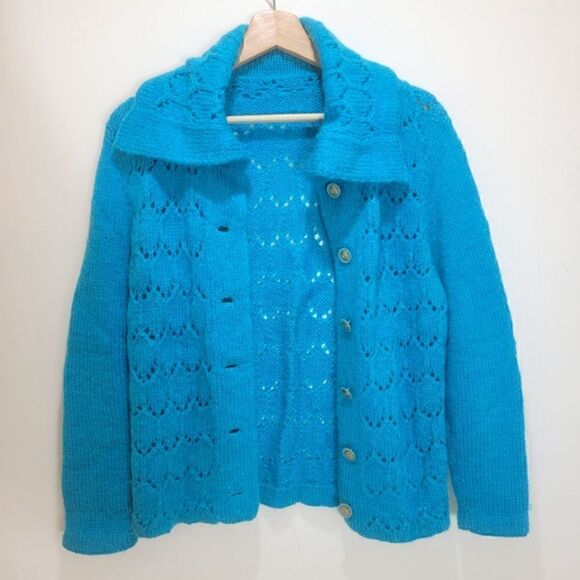 Handknit Turquise Cardigan Sweater  - Picture 1 of 7